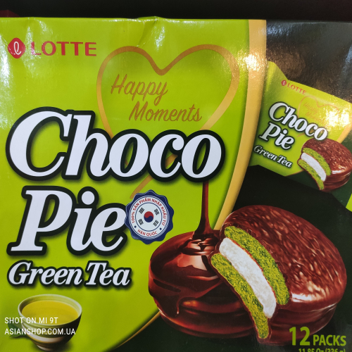 Шоколадное печенье ChocoPie Lotte пирожное Green Tea 336г 28г*12шт. (Корея)